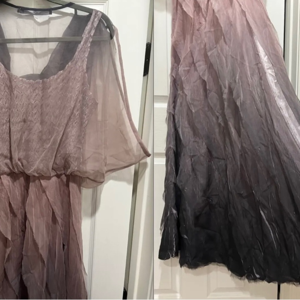 HOT Black by Komarov Sheer Chiffon Blouson Charmeuse Ombre Dress Gown $598+tax! - Picture 4 of 12